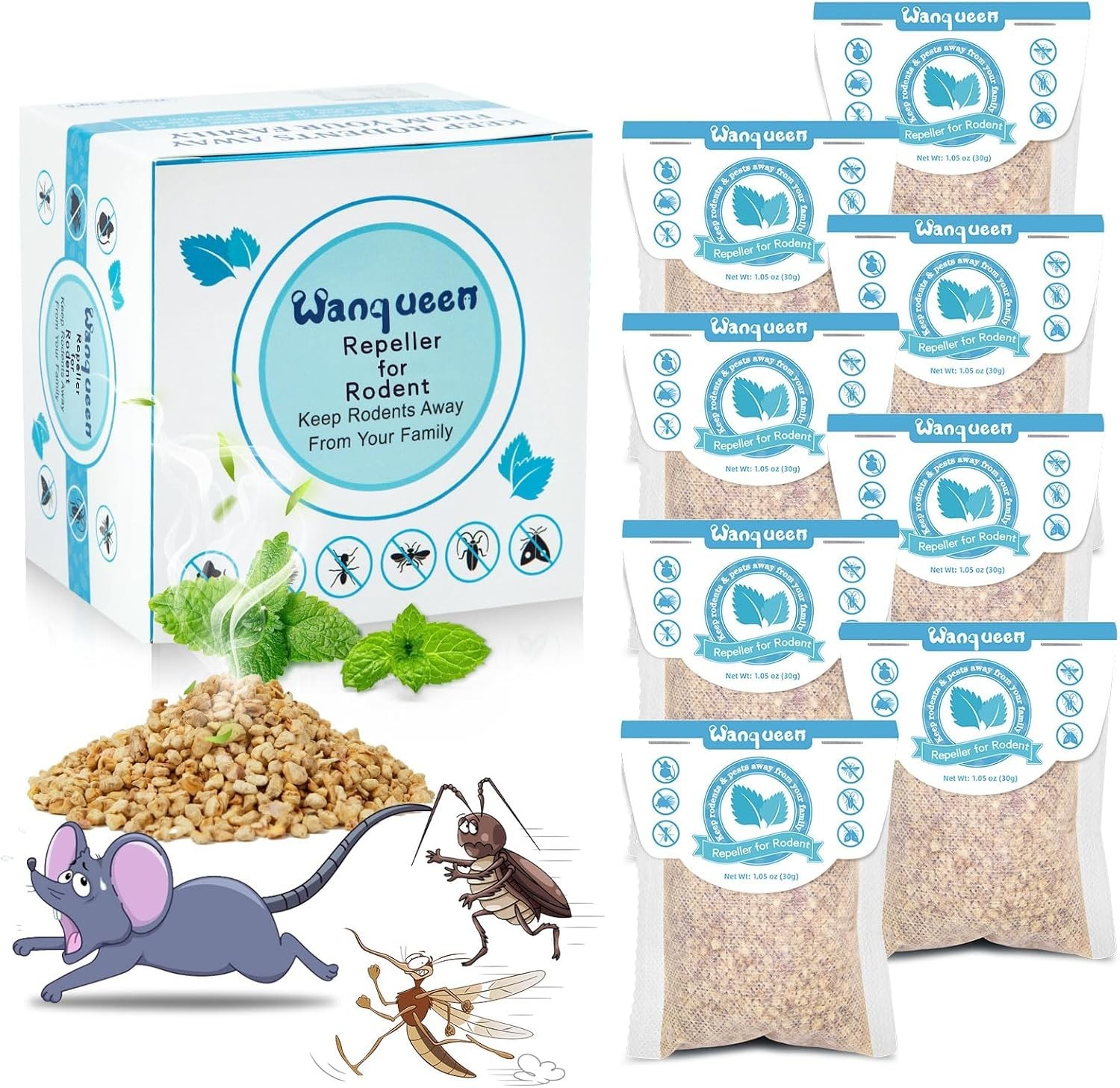 Vamoose Natural Rodent Repellent -08 Pack Peppermint Oil - Mice & Rat Deterrent