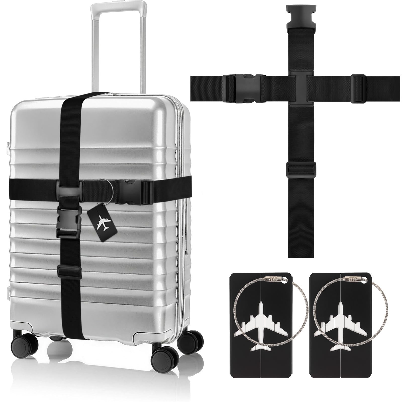 BILIONE Cross Luggage Straps for Suitcase and Luggage Tags 3 Packs (Black) | ...