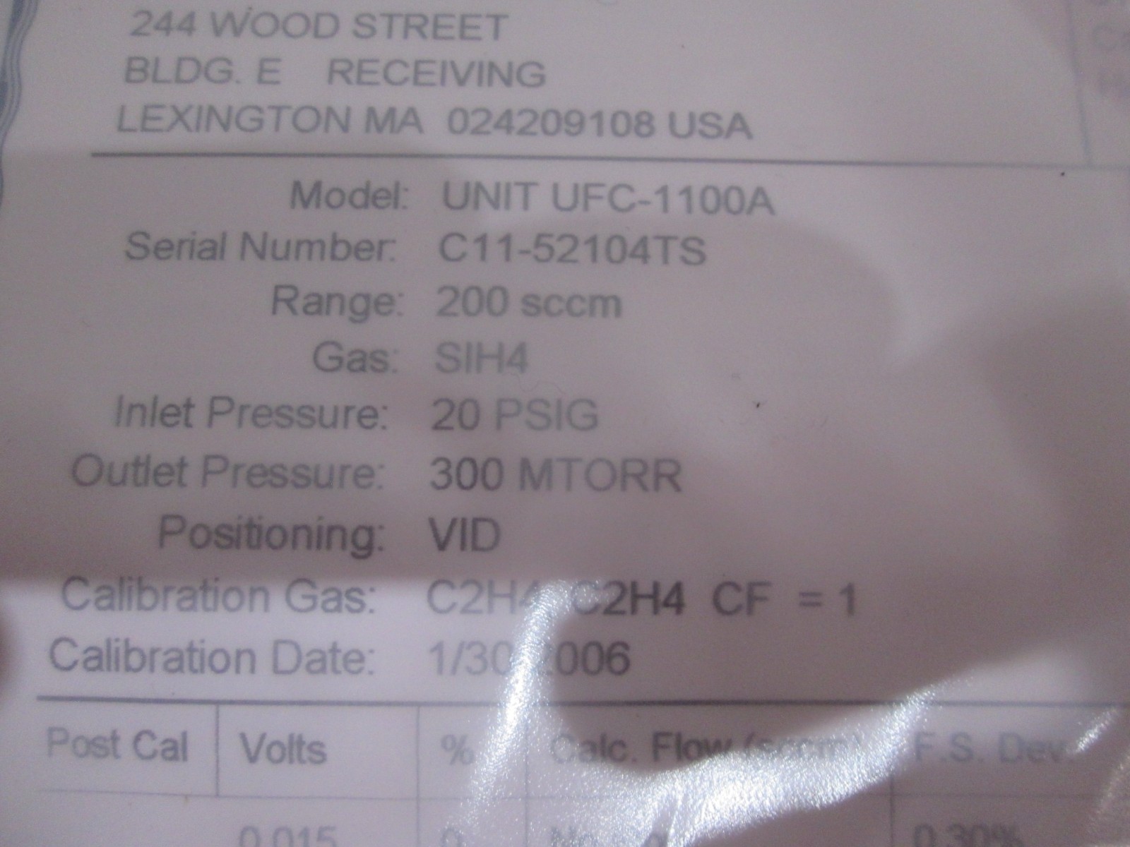Unit, UFC-1100A, Mass Flow Controller, 200 SCCM, SIH4, New