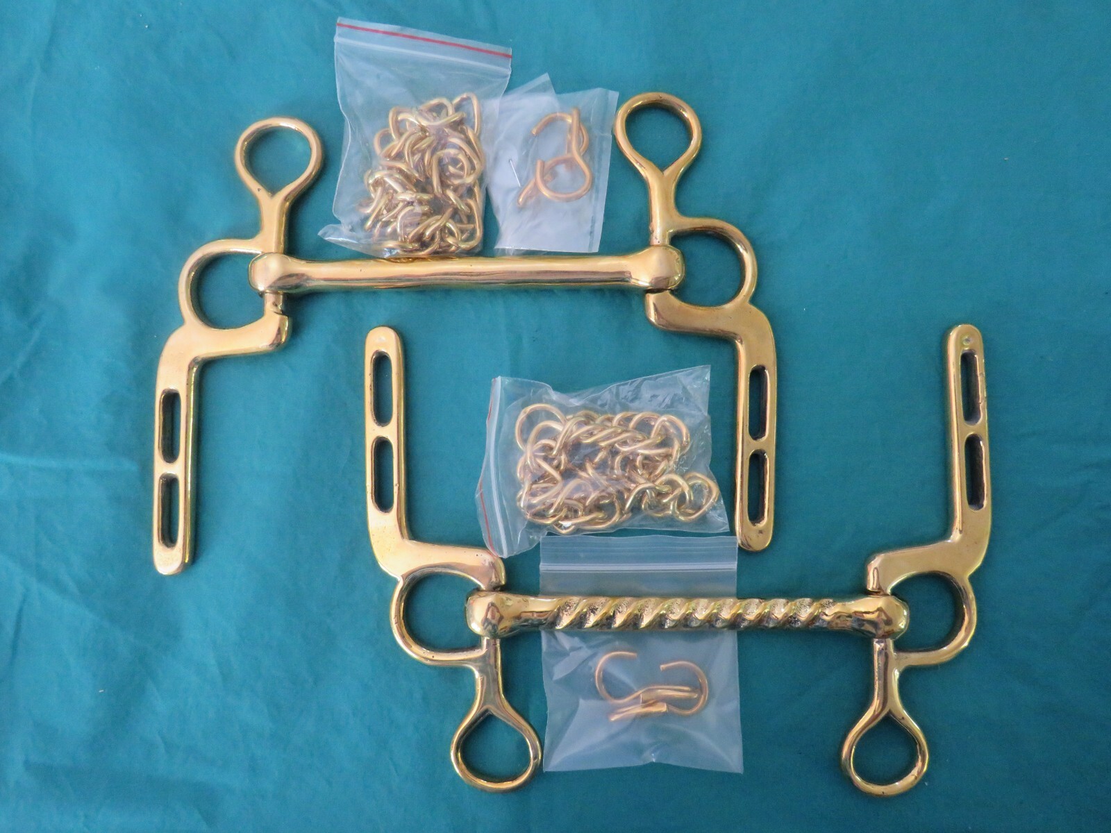 SOLID BRASS Elbow Military Bit Lot of 2 with Chin Chain 5 1/4"