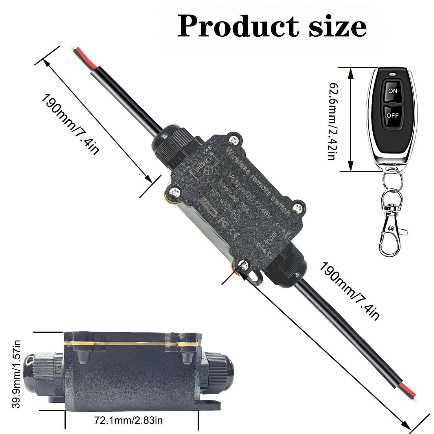 DC12V Waterproof Remote Control Switch,DC12V/24V/48V/20A Wireless Remote Swi…
