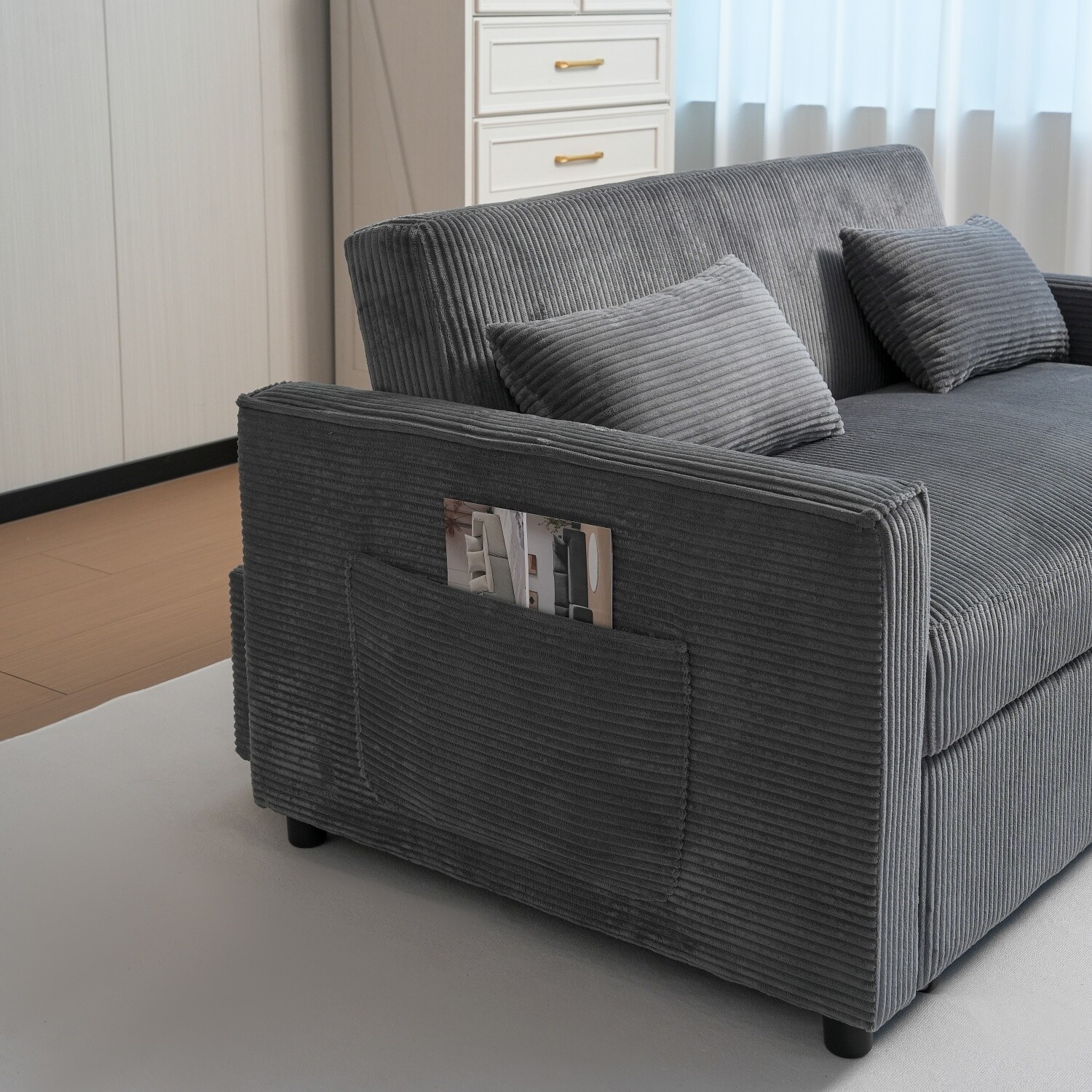 Convertible Sleeper Sofa Bed Loveseat 2 Seater Couch with Pull Out Bed Gray/Blue
