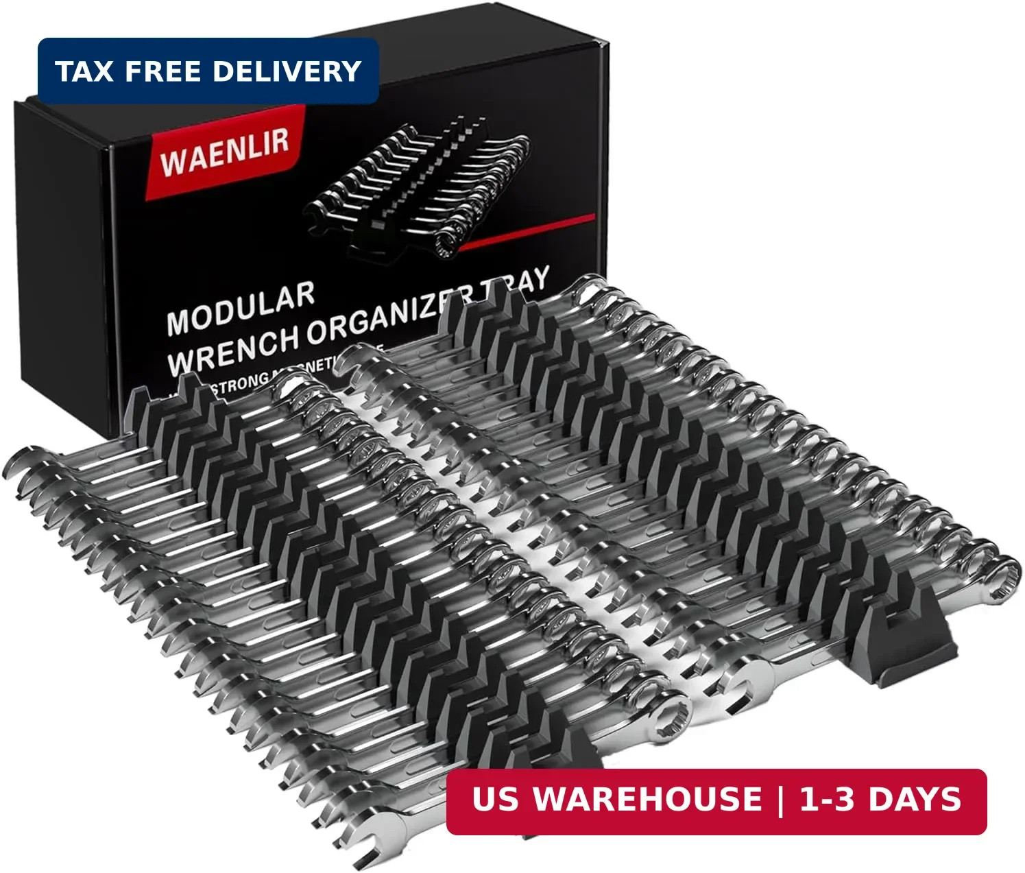 WAENLIR 48PCS Magnetic Modular Wrench Organizer Set-Tool Drawer Storage Rack wit