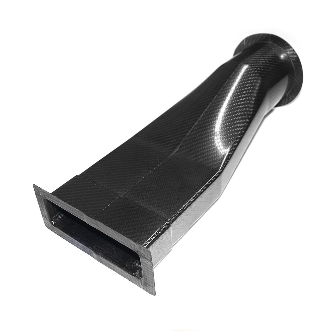 Carbon Fibre Rectangular Air Intake Duct -  140mm x 40mm to 75mm/3" Outlet
