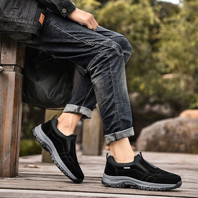 Mens Hiking Shoes Slip On Sneakers Outdoor Wide Width Comfort Walking Loafers