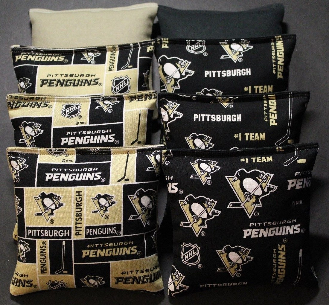 All Weather made w PITTSBURGH PENGUINS Fabric 8 ACA Reg Cornhole Bean Bags