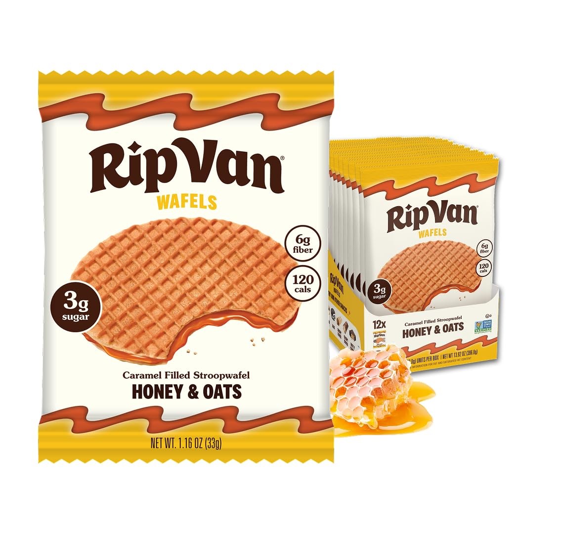 Rip Van Wafels Honey and Oats Stroopwafels, Healthy Snacks, NonGMO, Keto Frie...