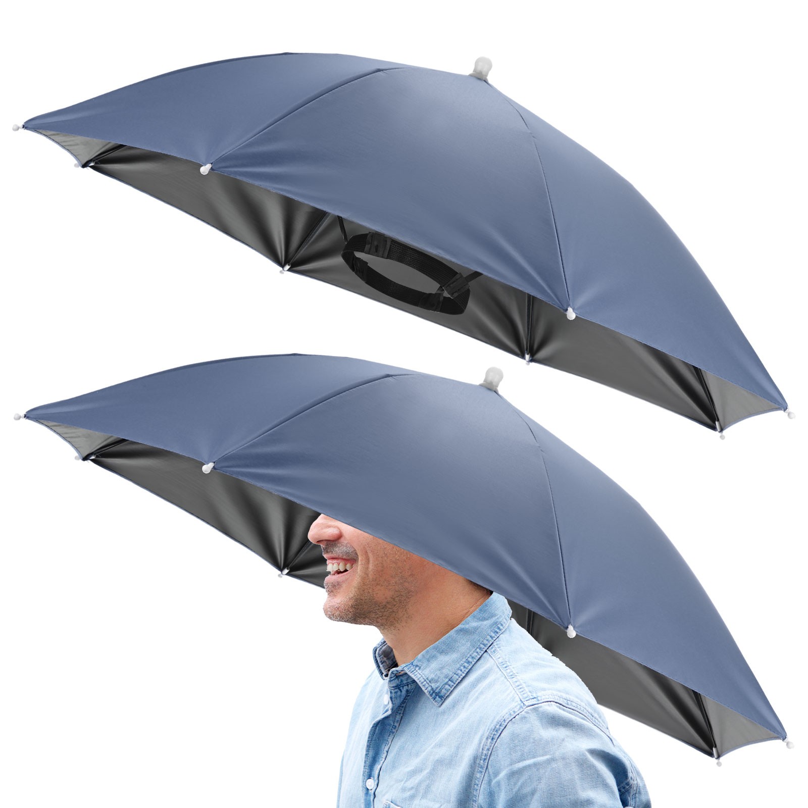 2 Piece 26\" Black Band Outdoor Umbrella Hat [Misty Blue]