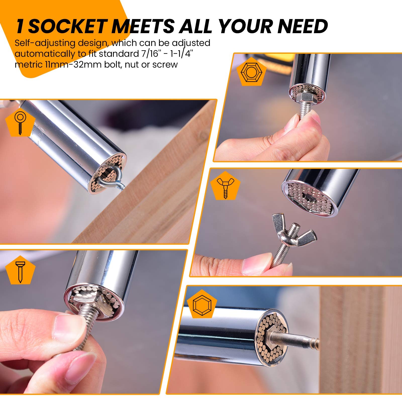 JAPTARE Universal Socket Tool, Super Metric 11-32mm Large, Silver