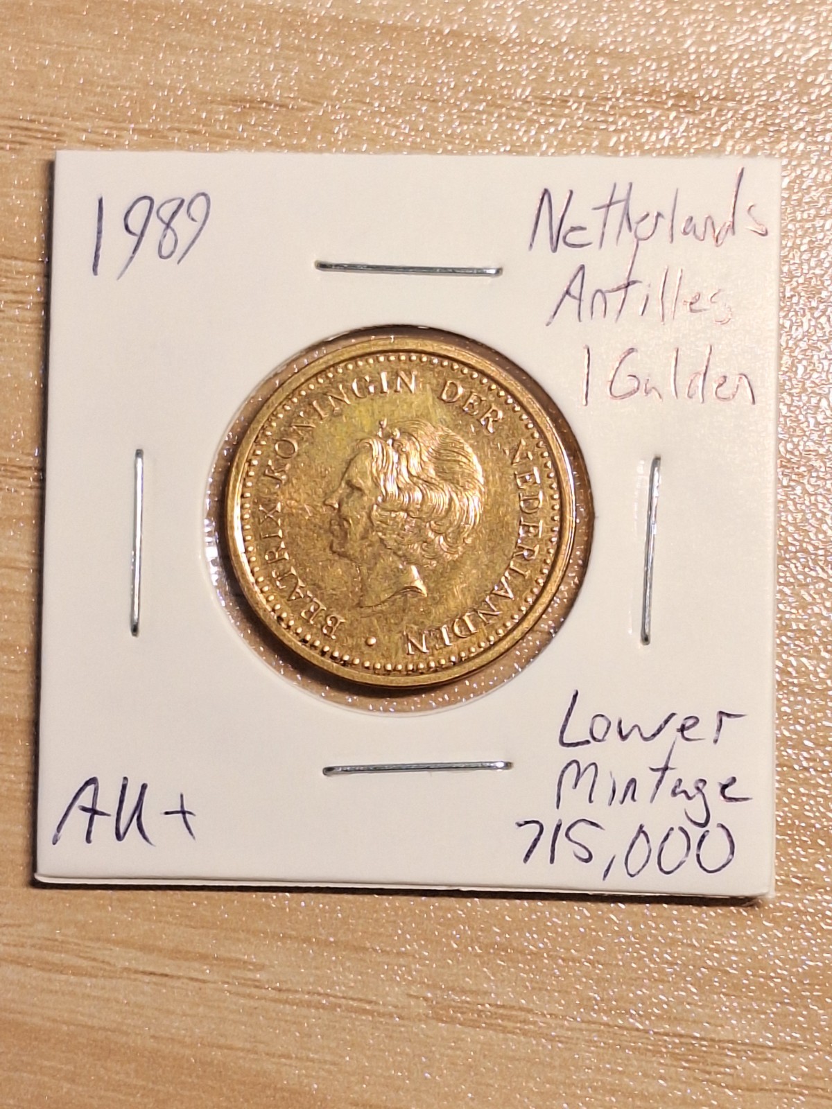 Lower Mintage 1989 Netherlands Antilles 1 Gulden Nice ~AU+/UNC Only 715,000 Ex.
