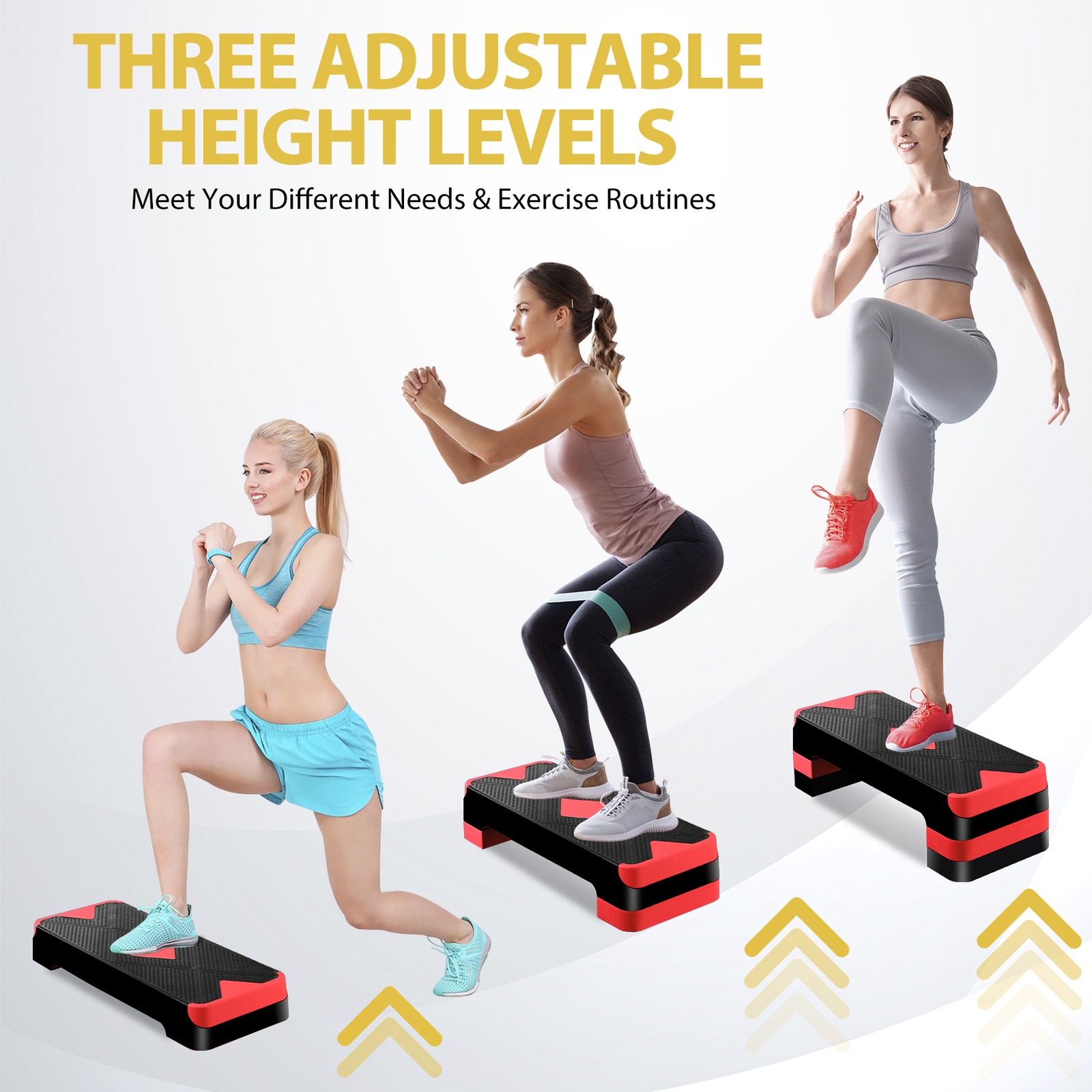 Aerobic Step Platform w/Adjustable 3-Level Risers Non-Slip Exercise Stepper Red