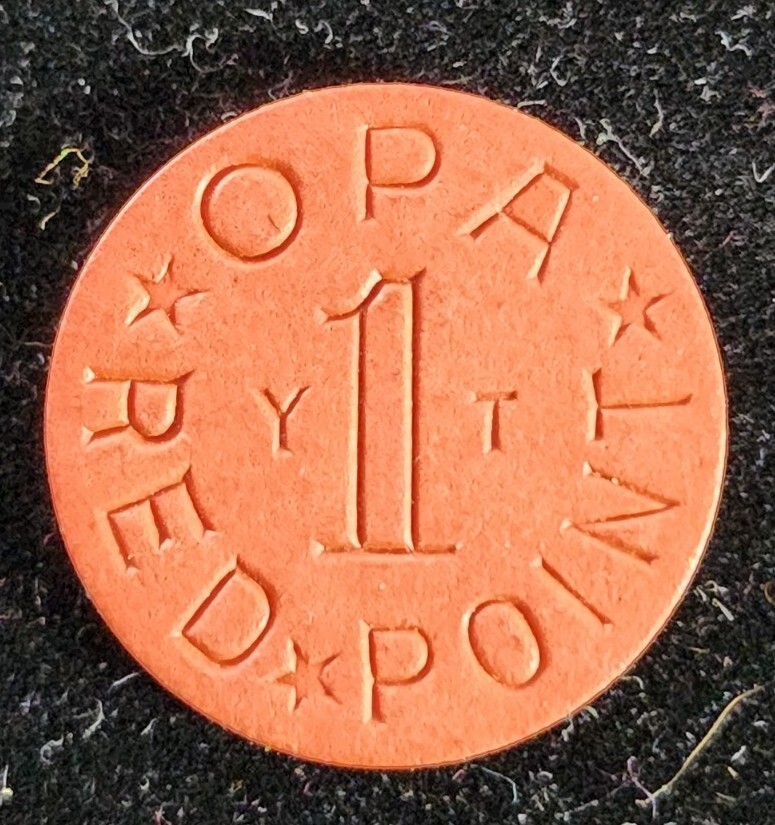 WWII  OPA "YT"  RED POINT  RATION TOKEN COIN FIBER. Our T2946