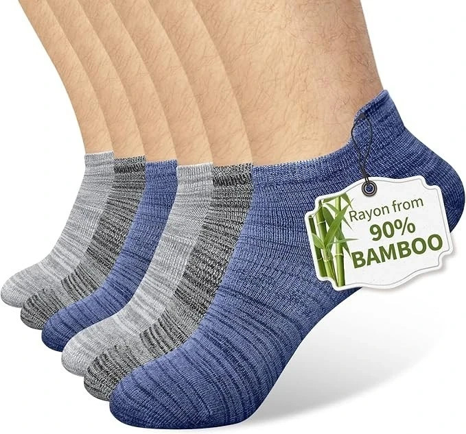 Mens Bamboo Ankle Socks with Heel Tab Low Cut Thin Athletic Performance 6 pairs