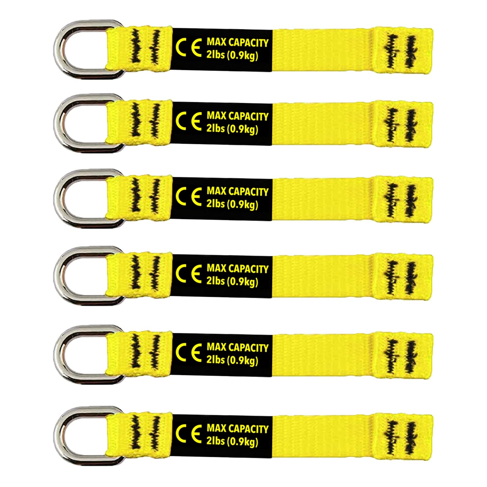 6 PCS Yellow Flat DRing Tool Tail Tethers 2In1 Max Load 0.9KG 12CMx12MM