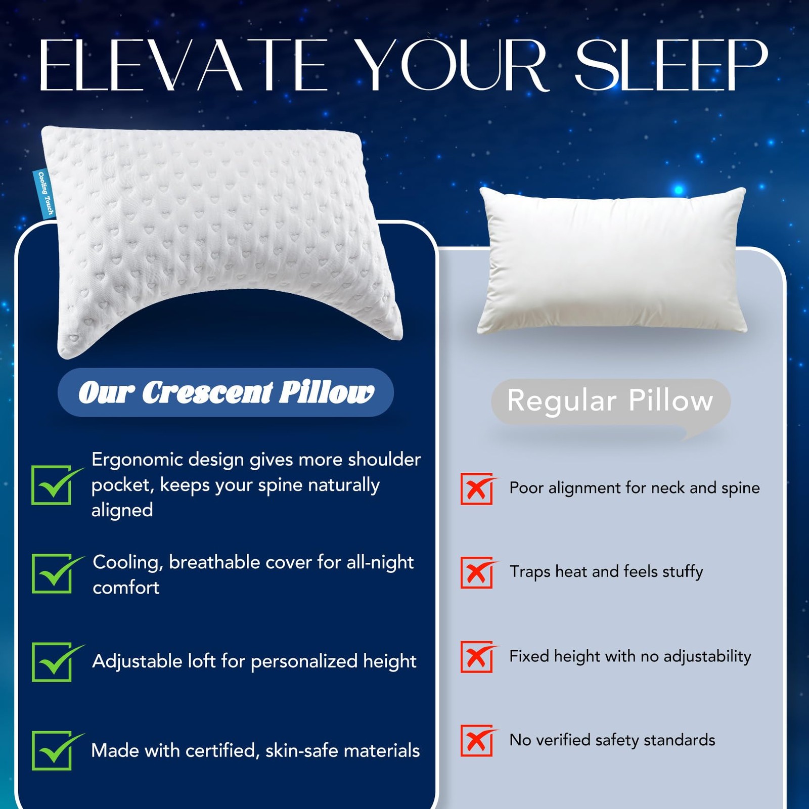 btasleeep Side Sleeper Pillows for Neck & Shoulder Queen Size - 1 Pack, White