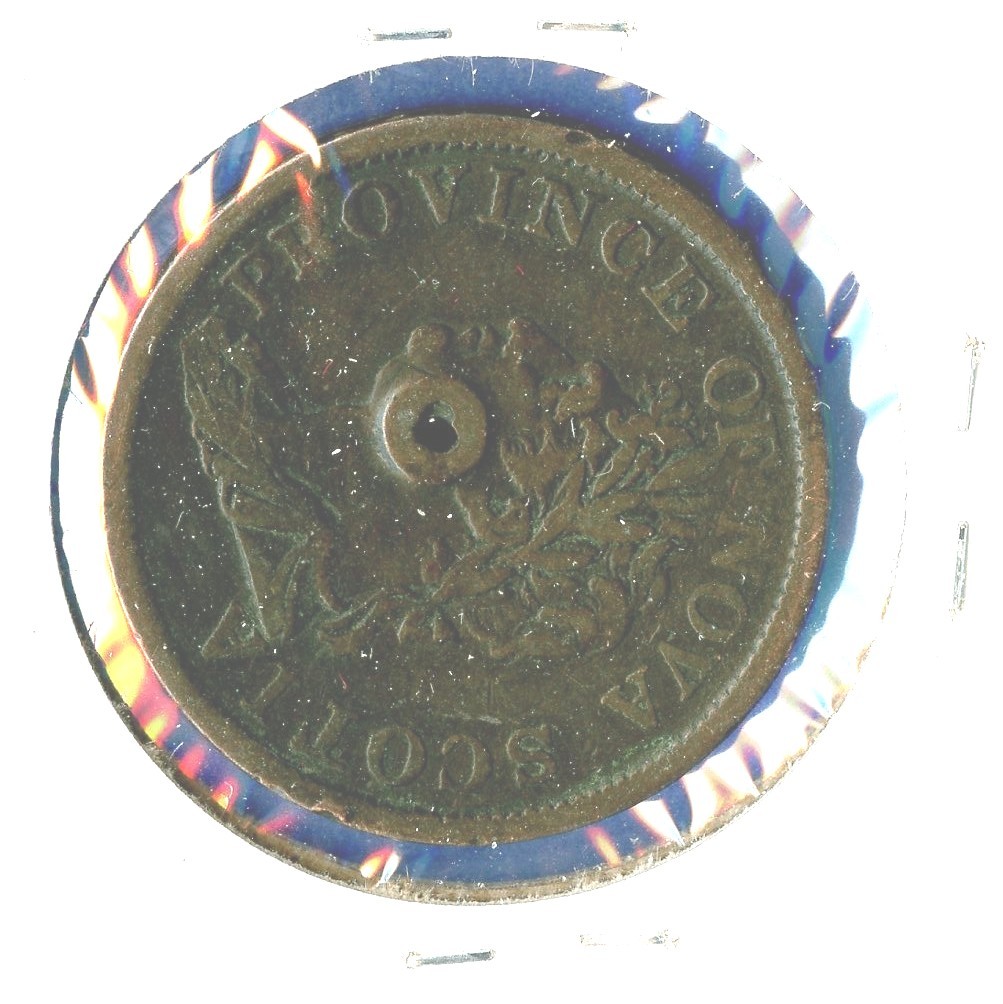 1824 One Penny Token Province of Nova Scotia Canada Holed Canadian Coin