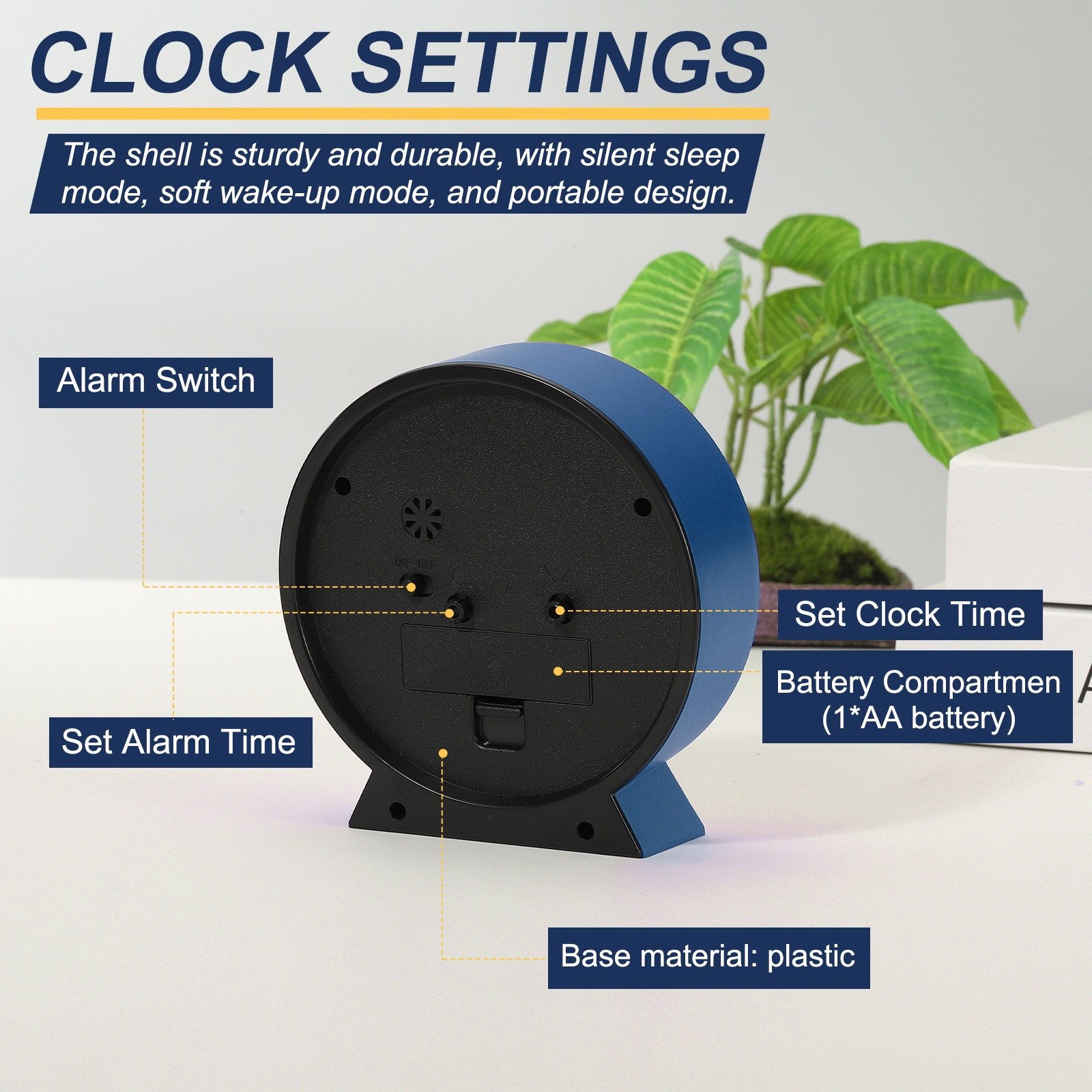 5.1" Analog Alarm Clock, Small Desk Clock for Bedside, Blue