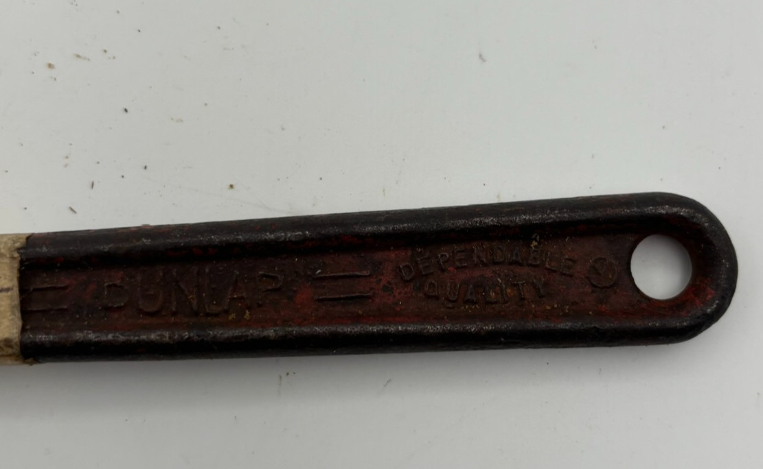 Antique Dunlap Adjustable Pipe Wrench Forged Steel Size 10” Vint. Plumbing Tool
