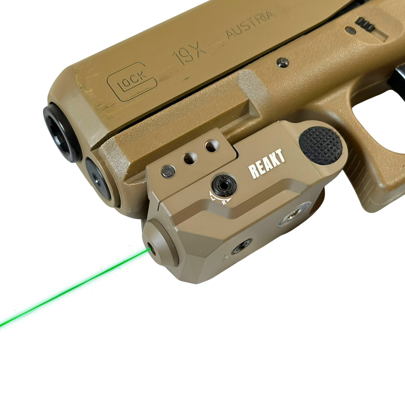 Hilight Tactical Reakt Pistol/Handgun Laser- Cerakote FDE with Green Beam