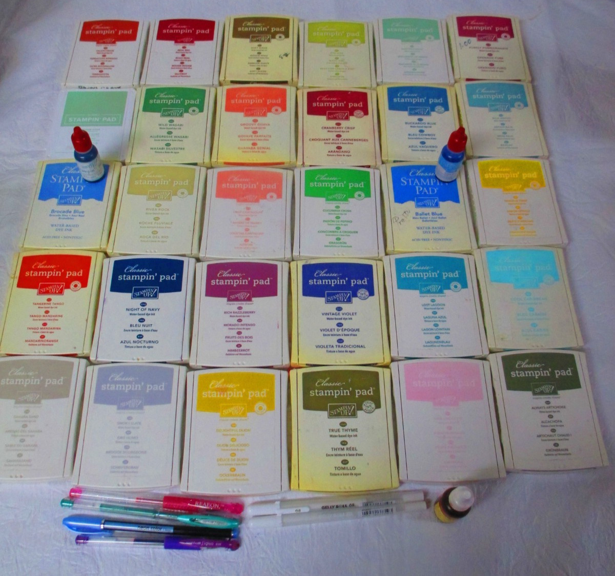 HUGE LOT Stampin' Up! 30 Classic Stampin' Ink Pads, 3 Refills & 6 Pens