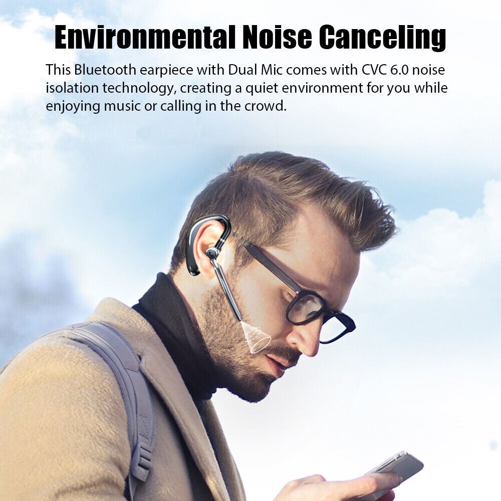 Bluetooth 5.2 Earpiece Wireless Headset Driving Trucker Earbuds Noise Cancelling