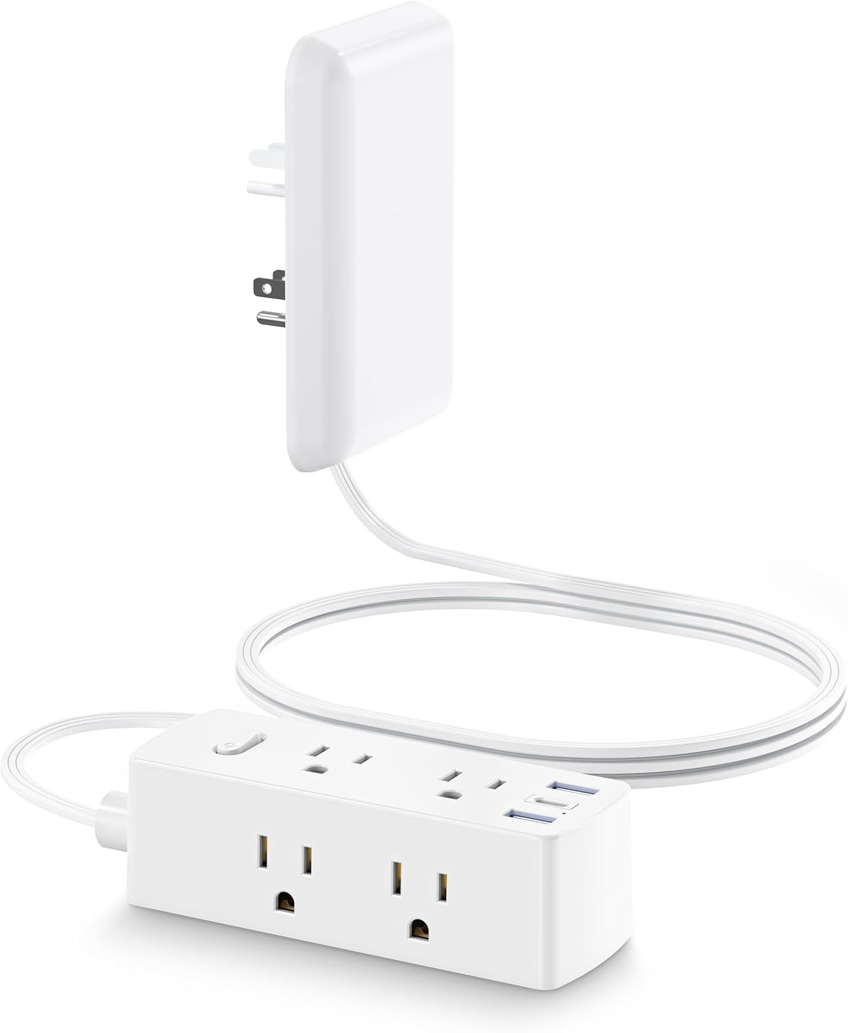 Flat Extension Cord with Outlet Cover,  Flat Plug Power Strip with 6 Outlets ...