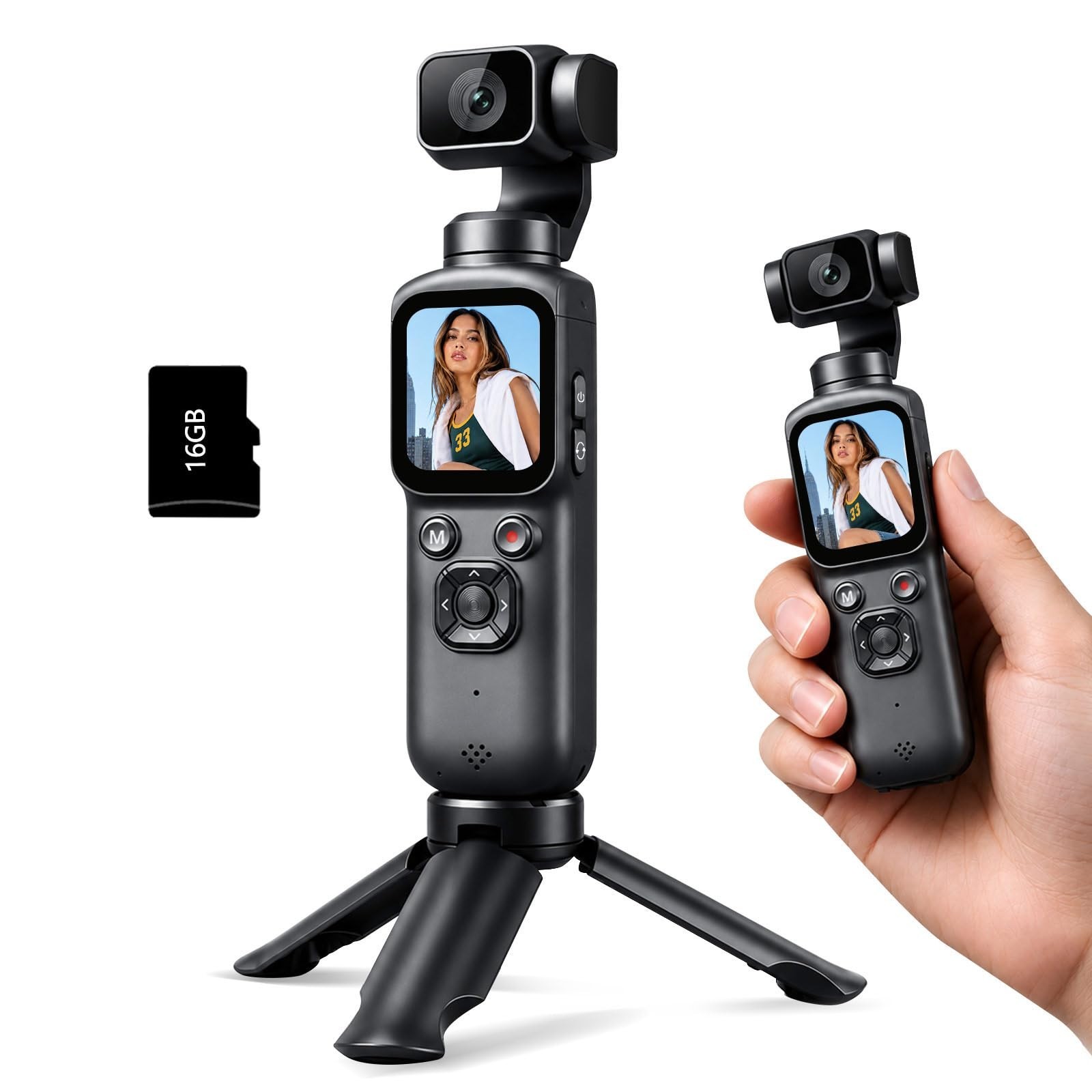 4K Vlogging Camera for YouTube, 75MP Pocket Digital Camera, Gimbal Lens, WiFi Ki