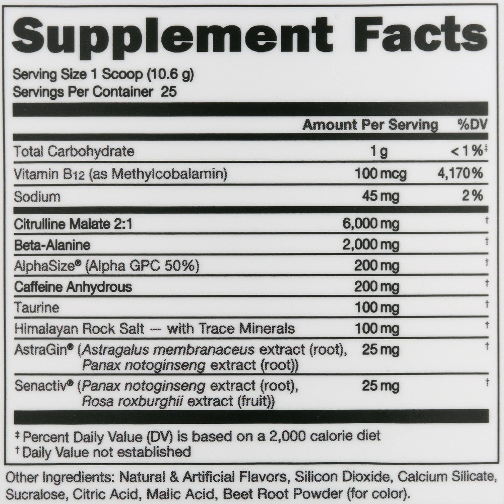 Workout Powder Supplement, Miami Vice Flavor, 9.3 oz, 25 Servings