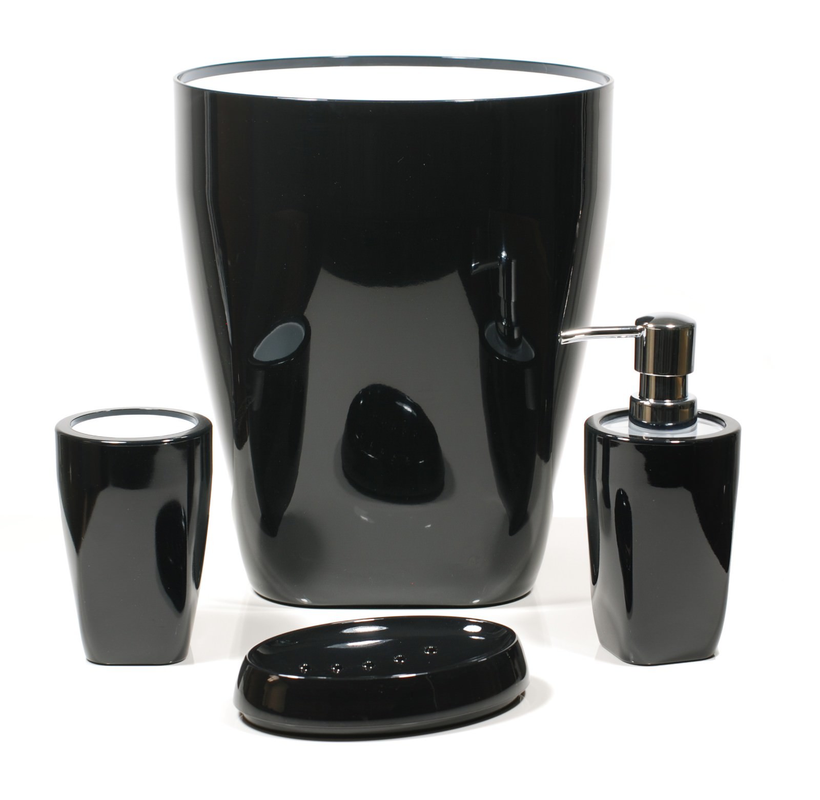 4 pc Modern Clear / White and Black Acrylic Plastic Bathroom Accessory Set