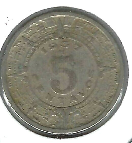 1937 Mexico Circulated Five Centavo Coin