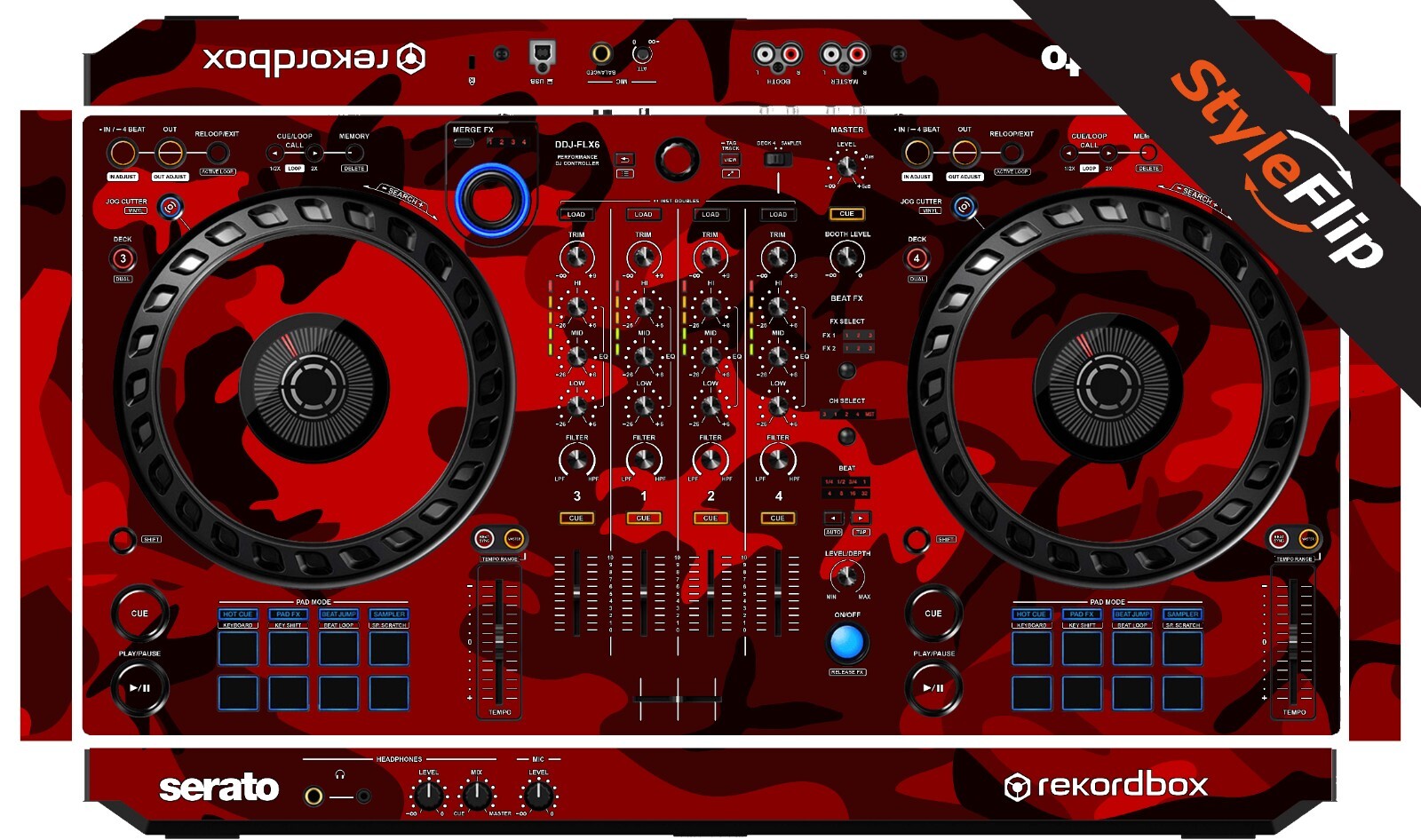 Pioneer DDJ-FLX6 GT Skin | Camo Red | Protective Decal | StyleFlip Skins