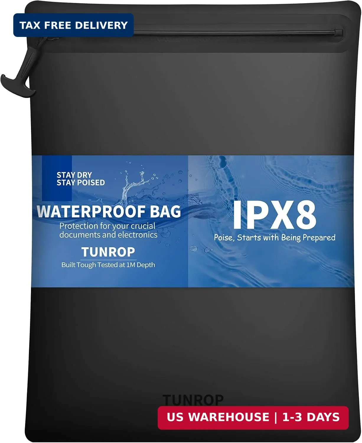 IPX8 Waterproof Document Bag: 15.3x11.8" Zipper Pouch | Submersible 1M / 30 Min