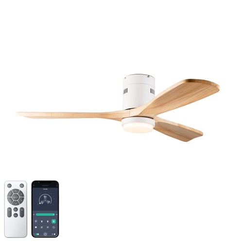 52" Modern Wood Low Profile Ceiling Fan w/Light Reversible Noise-free APP/Remote