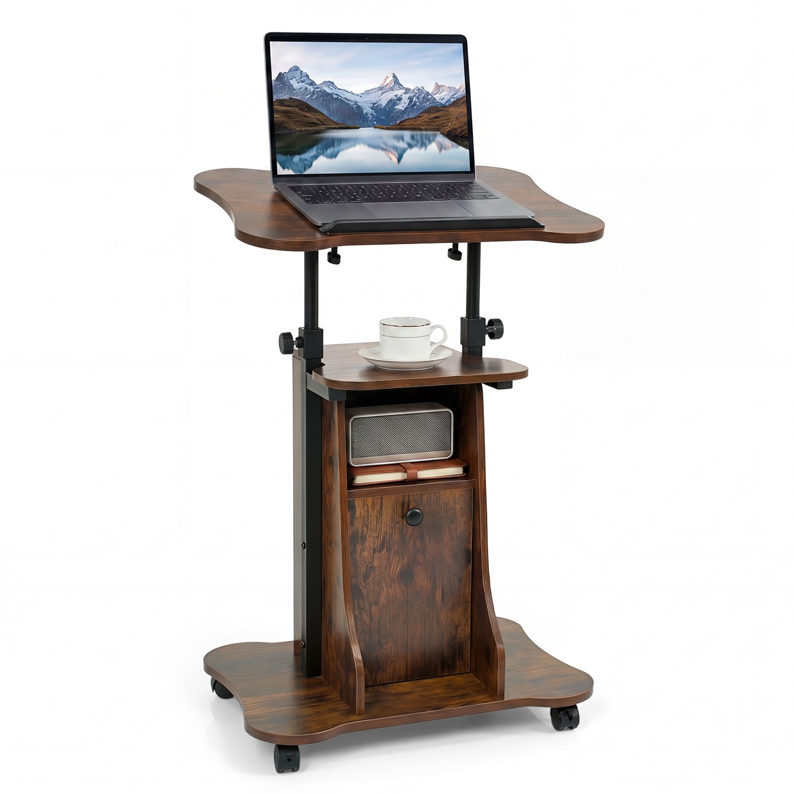 Mobile Podium Stand, Height Adjustable Laptop Cart w/Tilting Top Storage Cabinet