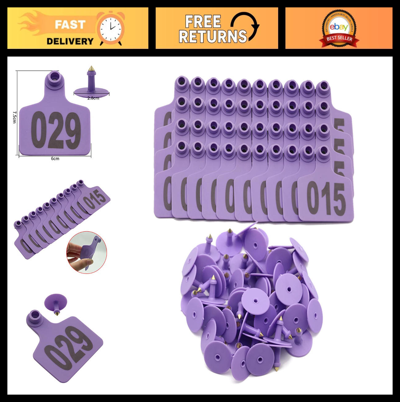 100PCS Plastic Livestock Ear Tags for Cattle, Goats, Sheep & Pigs - ID Tags 001-