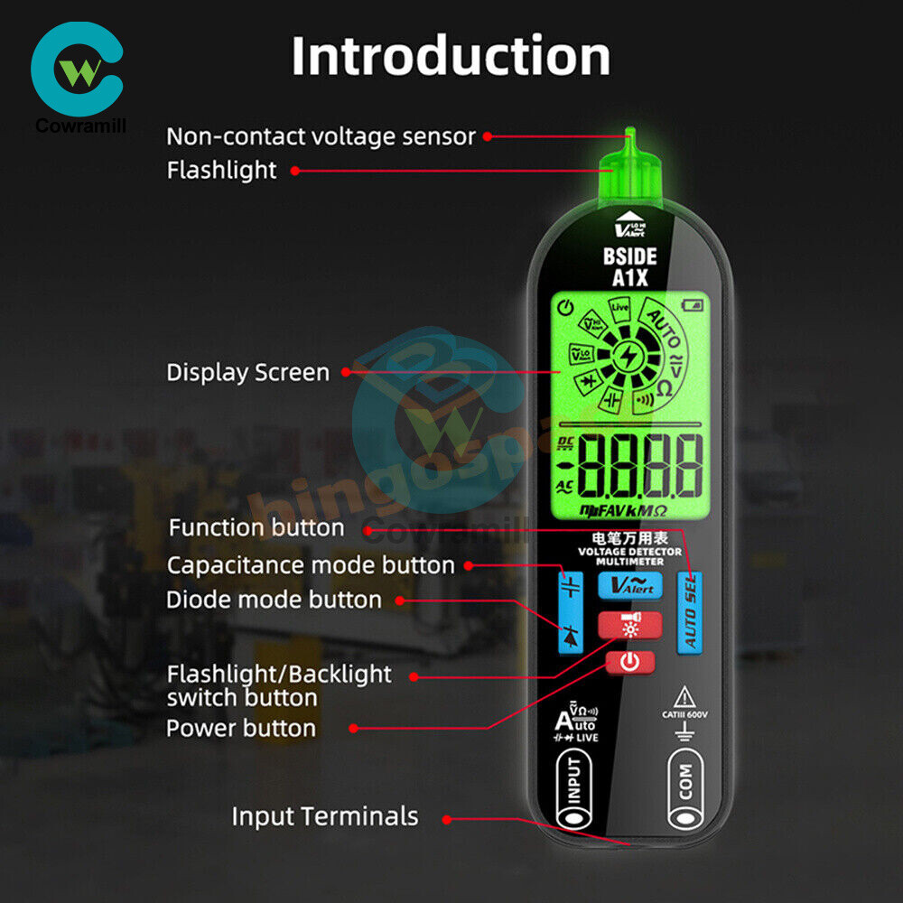 BSIDE A1X Digital Multimeter Voltage Tester Detector DC/ACVoltage Resistance US