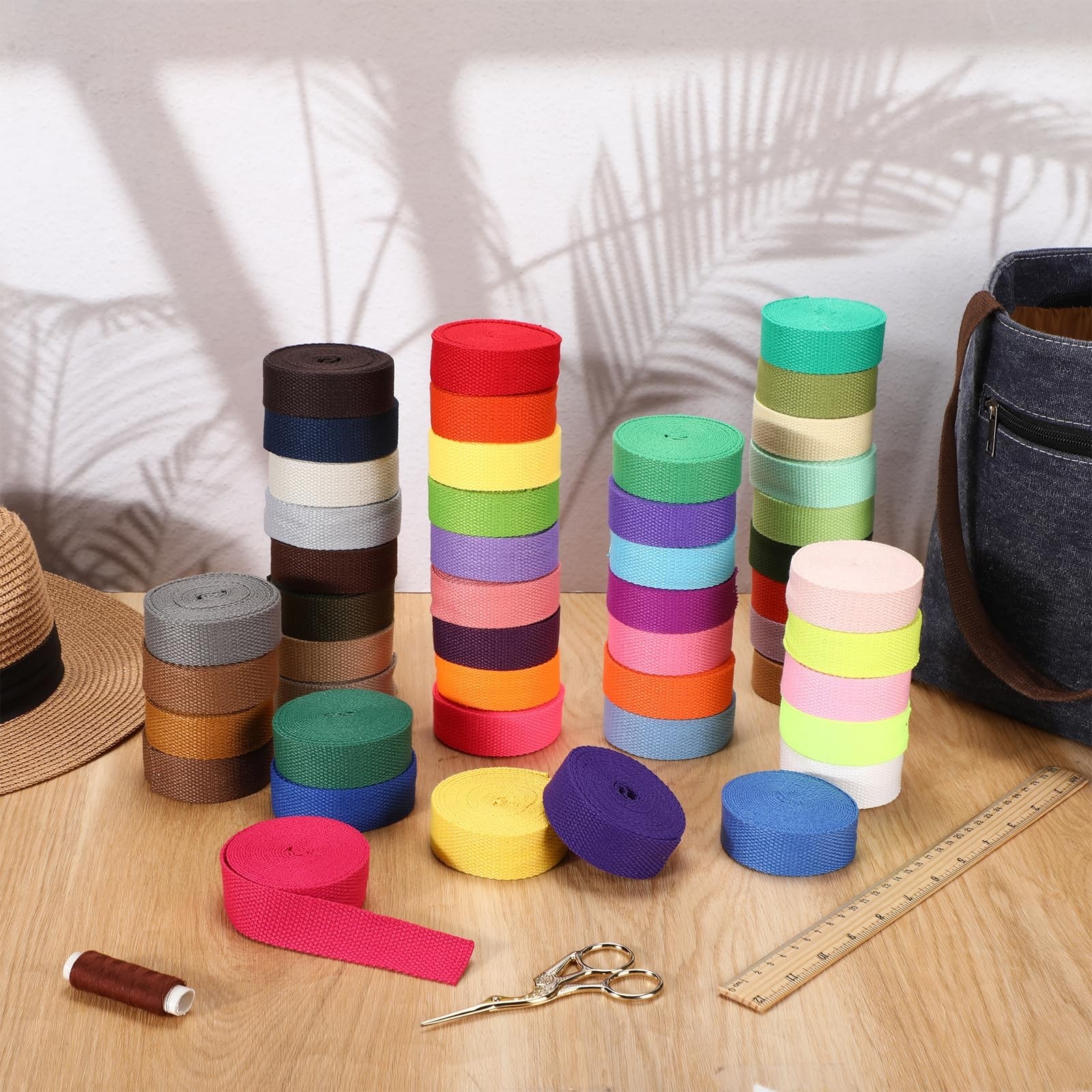 Windyun 48 Rolls Heavy Cotton Webbing 157.5 Yard 48 Color Mixed Polyester Cot...