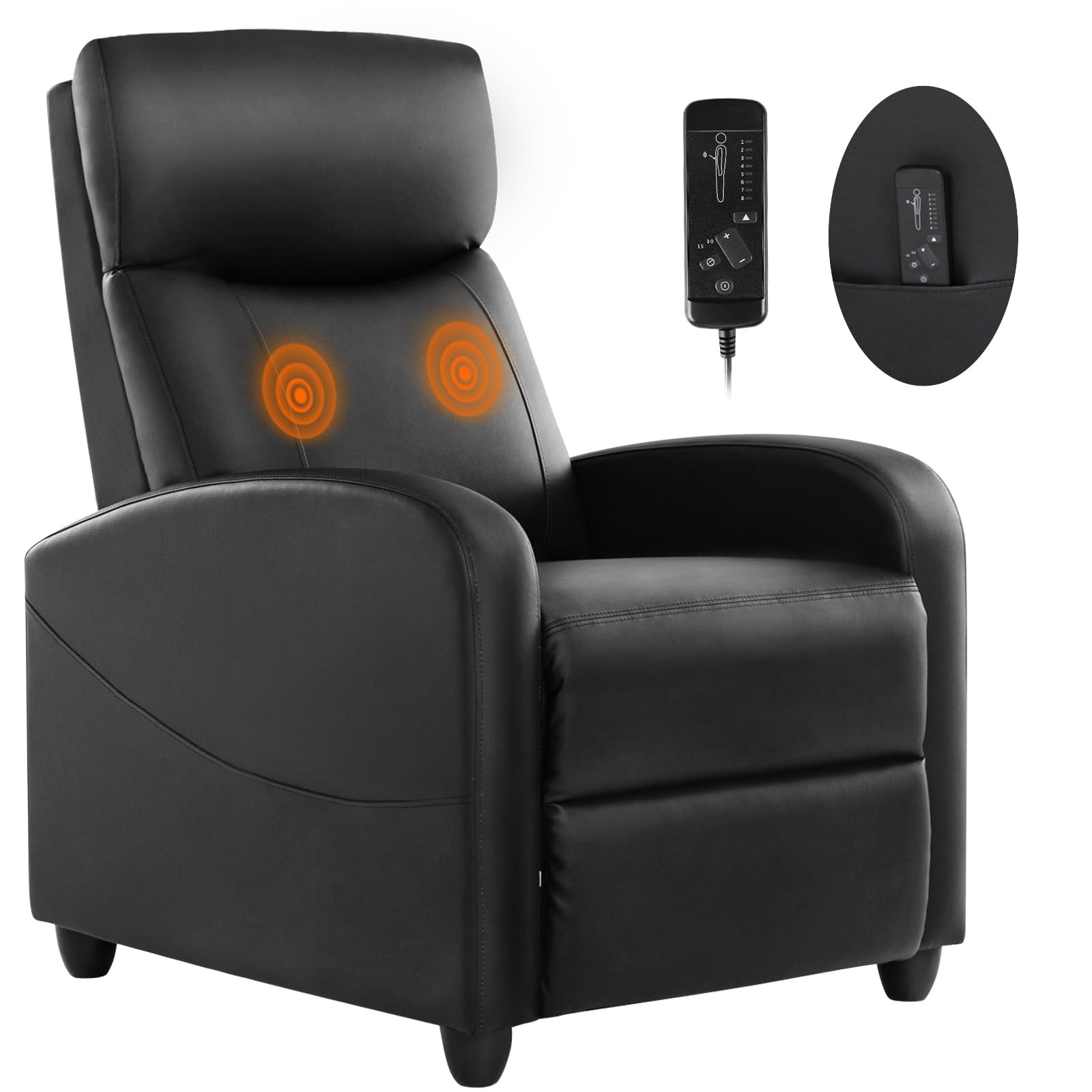Sweetcrispy Massage Recliner Chair 34"D x 27"W x 39"H (With Massage), Black