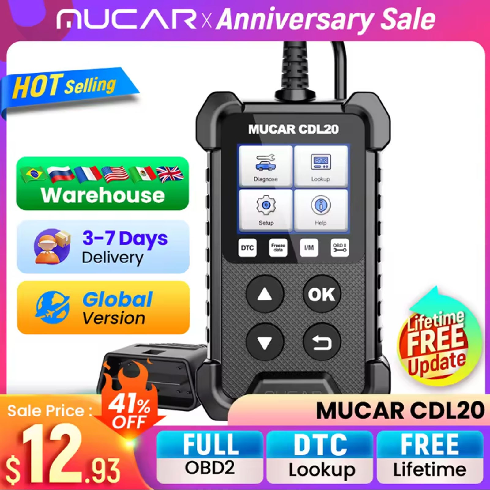 MUCAR CDL20 Auto Code Reader OBD2 Scanner Car Check Engine Fault Diagnostic Tool