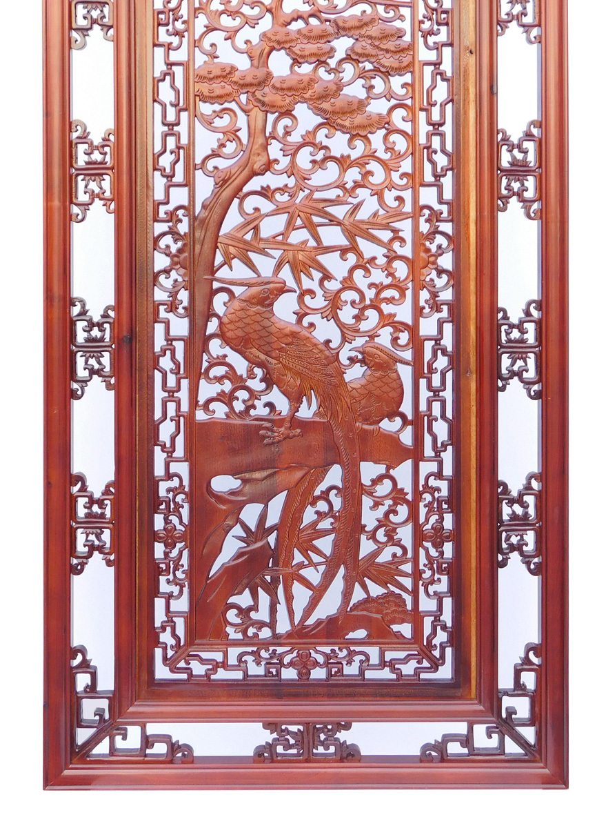 Chinese Oriental Rectangular Vertical Birds Wood Wall Panel cs1362-2