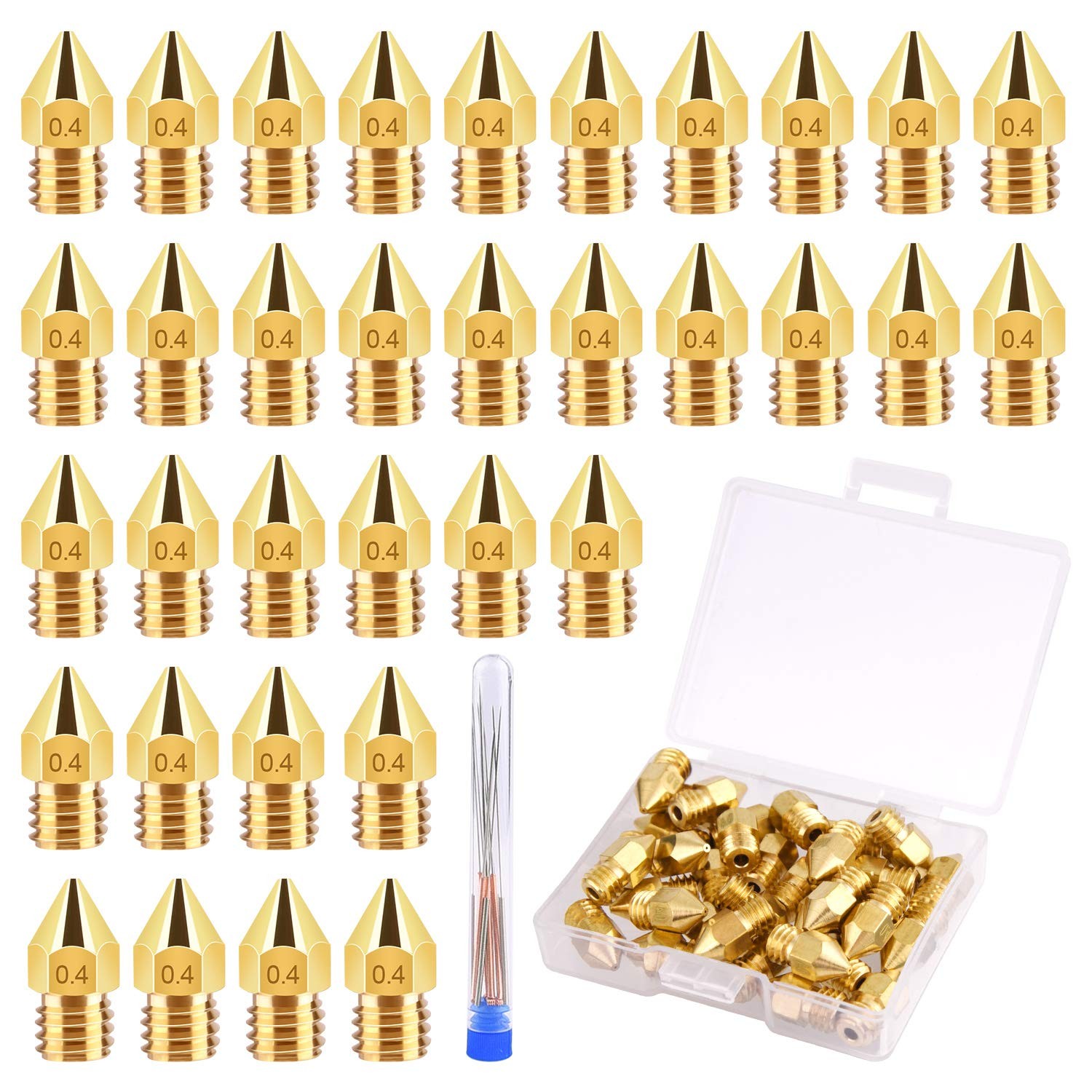 TUPARKA 40Pcs 0.4mm Ender 3 Nozzle Kit 3D Printer Nozzles MK8 Brass Extruder ...