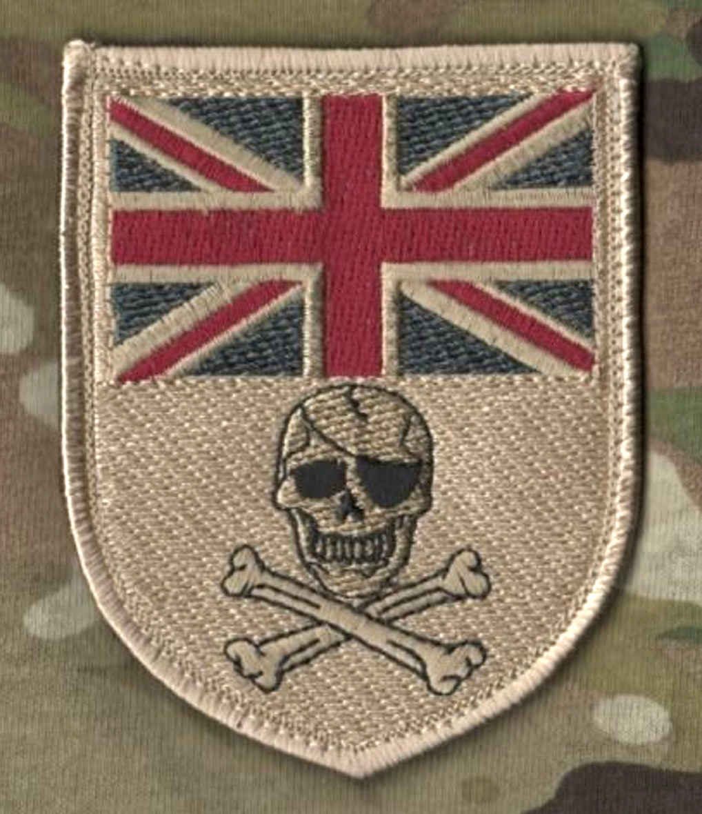 OP HERRICK CAMP BASTION HELMAND AFGHANISTAN vêlkrö PATCH: UK FLAG 1-EYE SKULL