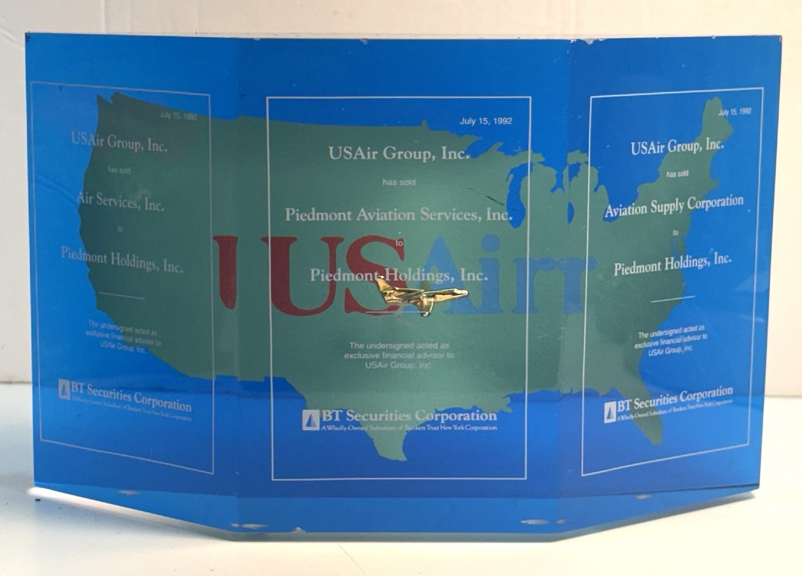 Vtg 1992 Very Rare Aviation History Heavy Glass U.S. Air READ DESCRIPTION