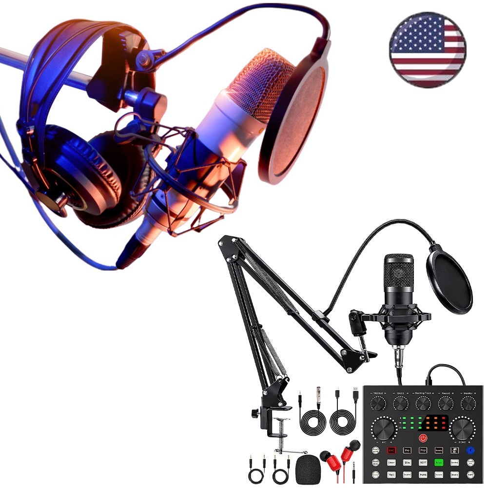BM800 Podcast Equipment Bundle Studio Recording Kit Music Mixer Headphones US