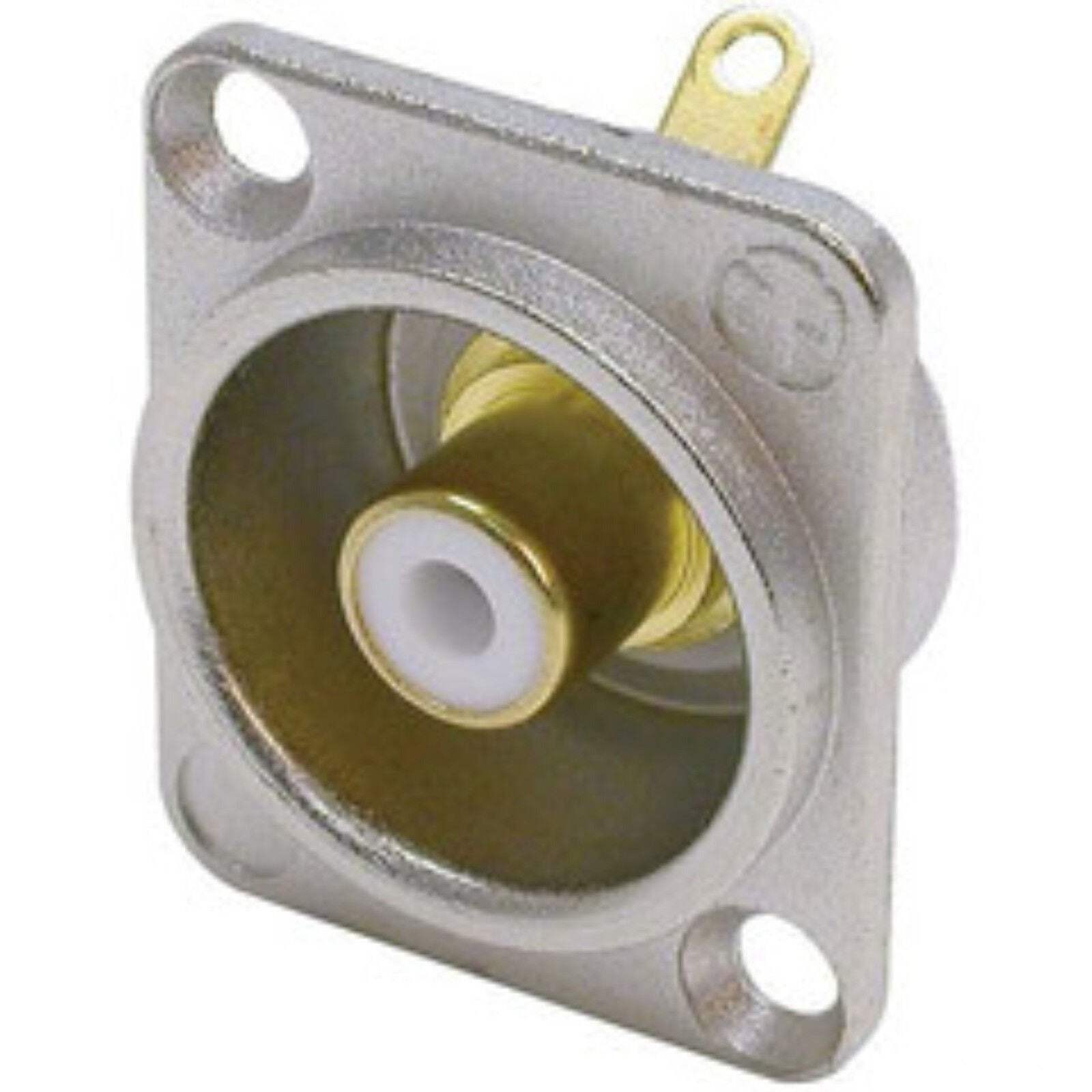 Neutrik NF2D-9 Phono RCA Socket - Nickel Panel D-shape w/Colored Washer - White