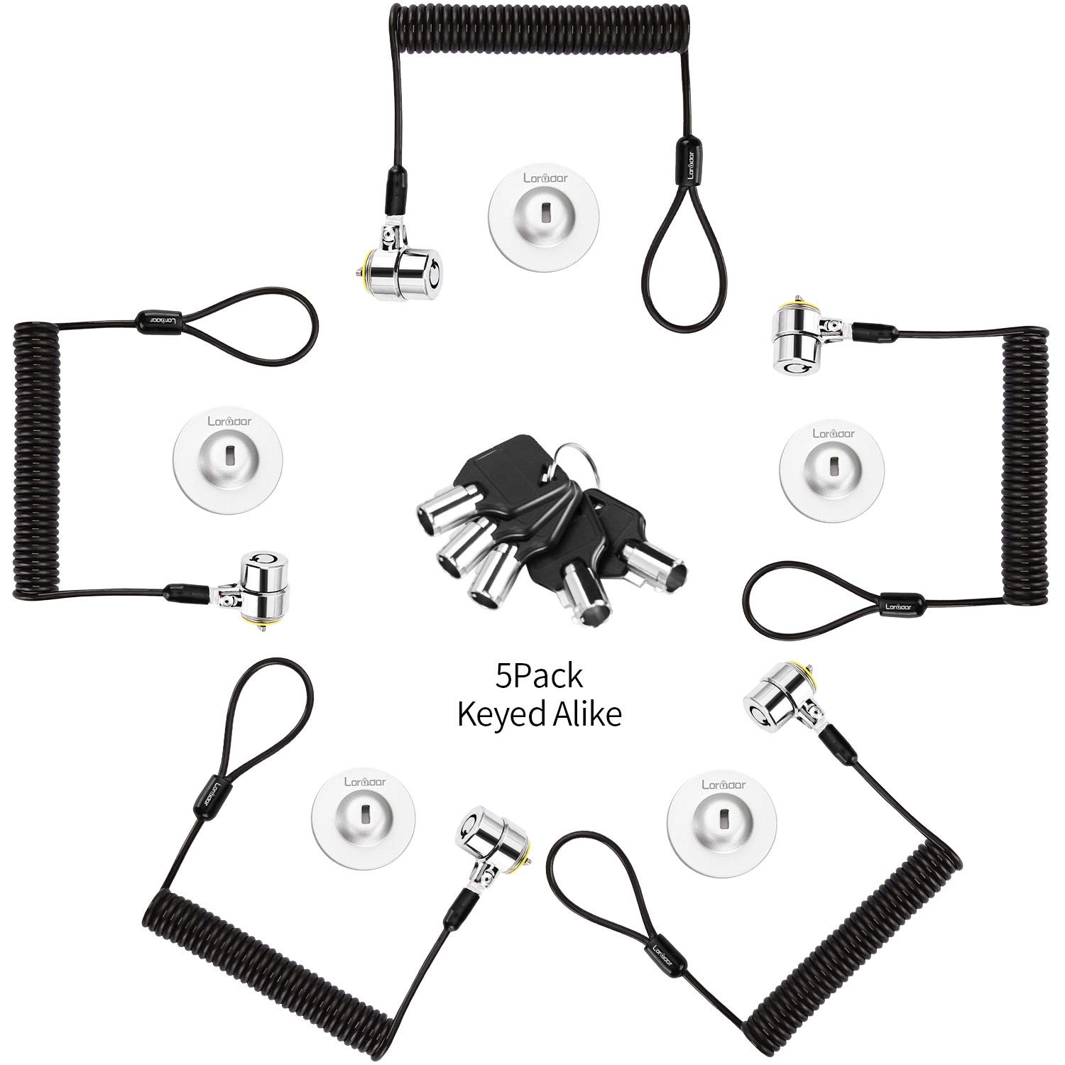 Keyed Alike 5Pack Security Hardware Cable Lock Kit,Retractable Cable Lock Por...