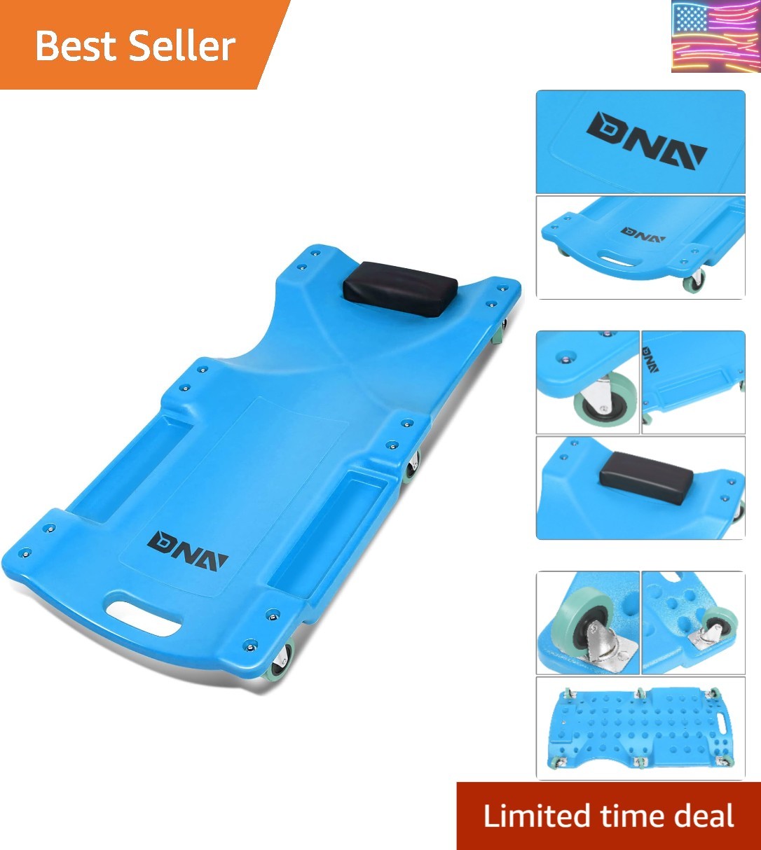 40Inch Low Profile Plastic Rolling Garage Shop Creeper with Padded Headrest,T...
