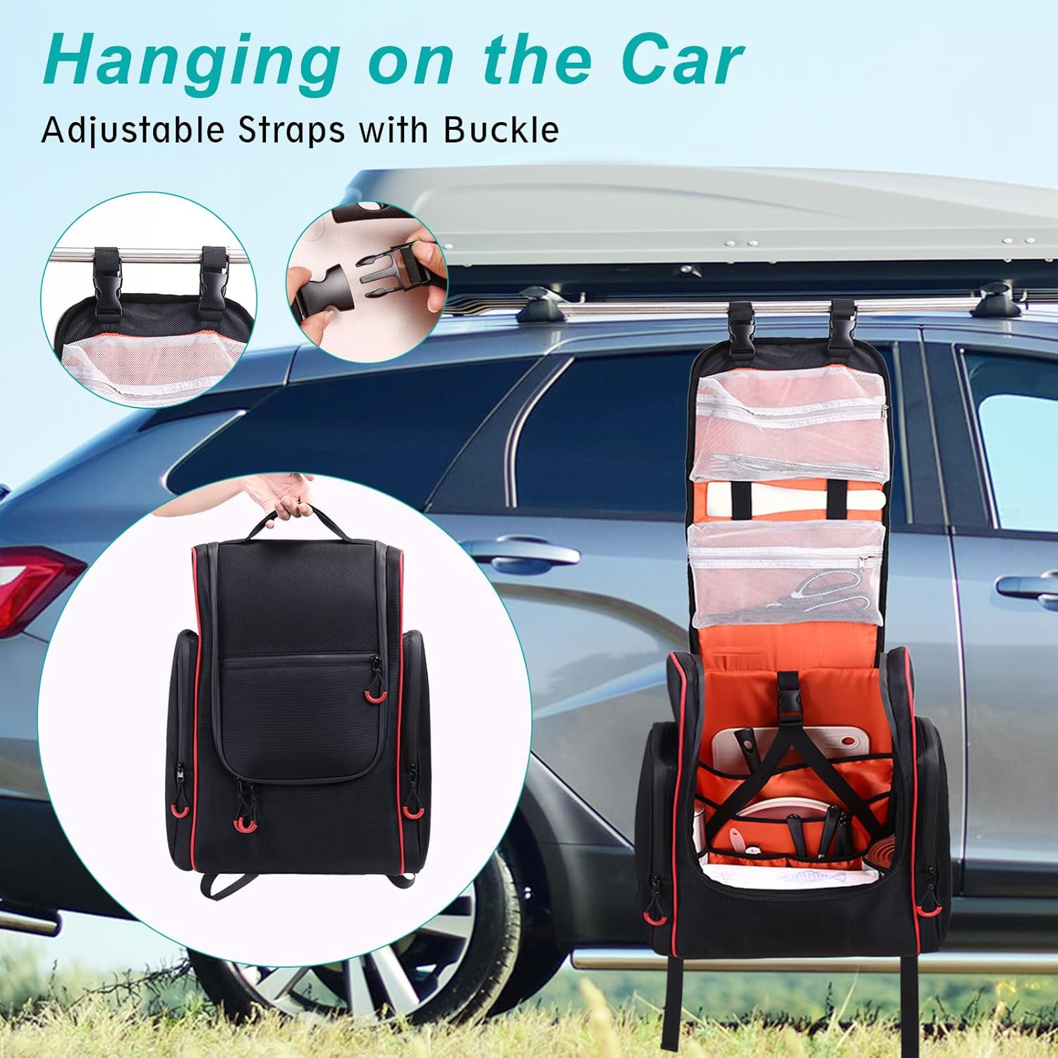 Camping Organizer for Outdoor Kitchen Storage, Large Hanging Cookware Backpack w