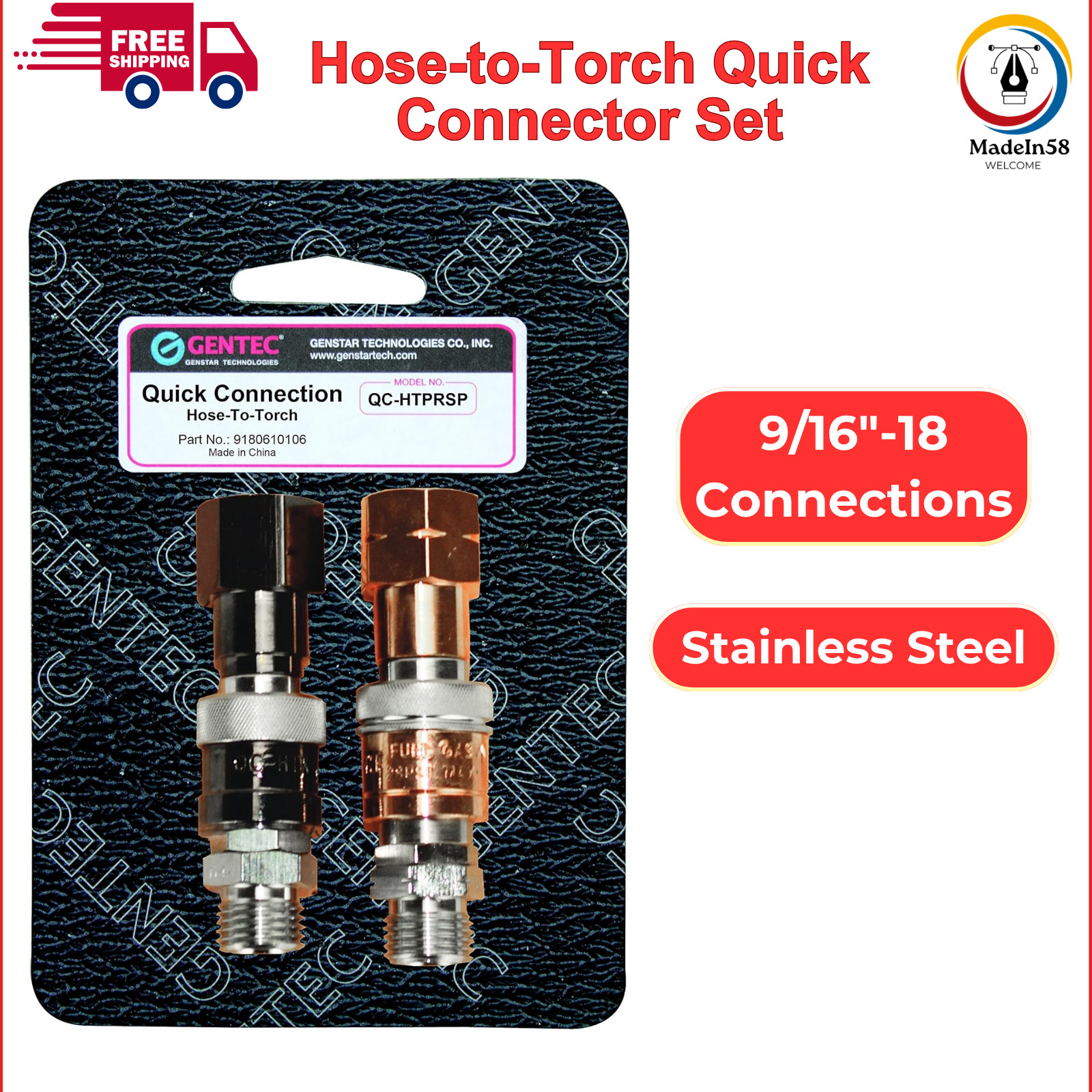 GENTEC Gw 33-Qc-Htprsp Hose-to-Torch Quick Connectors Set, Pop Pack, 145 PSI