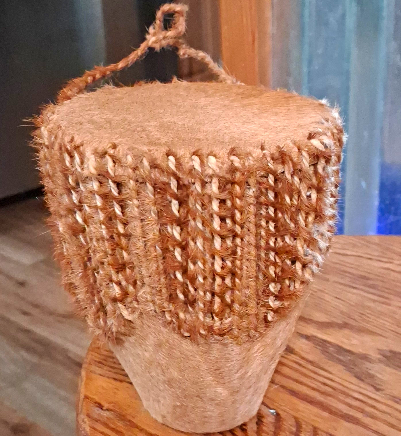 African membranophone goblet drum, handmade with tribal artistry